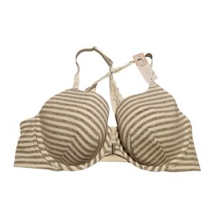 Cacique Sz 42D Lightly Lined Front Closure Striped Gray and White Tshirt Bra New